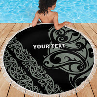 All Black Maori Tribal Tattoo Personalised Beach Blanket Moss Green Polynesian Style - Polynesian Pride