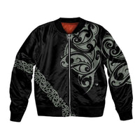 All Black Maori Tribal Tattoo Personalised Bomber Jacket Moss Green Polynesian Style - Polynesian Pride