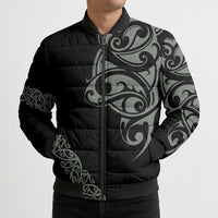 All Black Maori Tribal Tattoo Personalised Bomber Puffer Jacket Moss Green Polynesian Style - Polynesian Pride