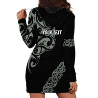 All Black Maori Tribal Tattoo Personalised Hoodie Dress Moss Green Polynesian Style - Polynesian Pride