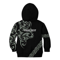 All Black Maori Tribal Tattoo Personalised Kid Hoodie Moss Green Polynesian Style - Polynesian Pride