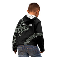 All Black Maori Tribal Tattoo Personalised Kid Hoodie Moss Green Polynesian Style - Polynesian Pride