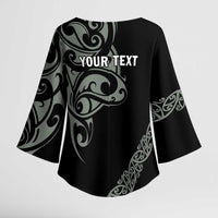 All Black Maori Tribal Tattoo Personalised Kimono Sleeve Blouse Moss Green Polynesian Style - Polynesian Pride