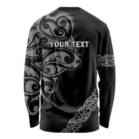 All Black Maori Tribal Tattoo Personalised Long Sleeve Shirt Moss Green Polynesian Style - Polynesian Pride