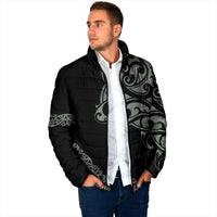 All Black Maori Tribal Tattoo Personalised Padded Jacket Moss Green Polynesian Style - Polynesian Pride