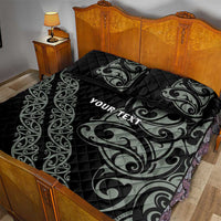 All Black Maori Tribal Tattoo Personalised Quilt Bed Set Moss Green Polynesian Style - Polynesian Pride