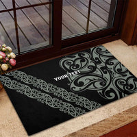 All Black Maori Tribal Tattoo Personalised Rubber Doormat Moss Green Polynesian Style - Polynesian Pride