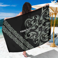 All Black Maori Tribal Tattoo Personalised Sarong Moss Green Polynesian Style - Polynesian Pride