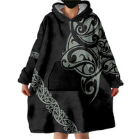 All Black Maori Tribal Tattoo Personalised Wearable Blanket Hoodie Moss Green Polynesian Style - Polynesian Pride