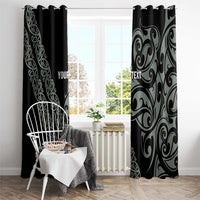 All Black Maori Tribal Tattoo Personalised Window Curtain Moss Green Polynesian Style - Polynesian Pride