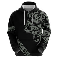 All Black Maori Tribal Tattoo Personalised Zip Hoodie Moss Green Polynesian Style - Polynesian Pride