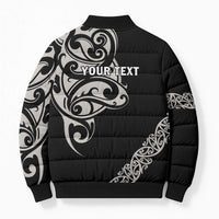 All Black Maori Tribal Tattoo Personalised Bomber Puffer Jacket Stone Gray Polynesian Style - Polynesian Pride