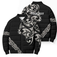 All Black Maori Tribal Tattoo Personalised Bomber Puffer Jacket Stone Gray Polynesian Style - Polynesian Pride