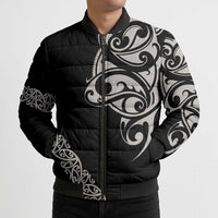 All Black Maori Tribal Tattoo Personalised Bomber Puffer Jacket Stone Gray Polynesian Style - Polynesian Pride