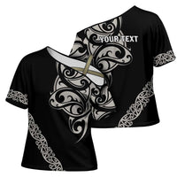 All Black Maori Tribal Tattoo Personalised Cross Shoulder Shirt Stone Gray Polynesian Style - Polynesian Pride