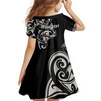 All Black Maori Tribal Tattoo Personalised Family Matching Off Shoulder Short Dress and Hawaiian Shirt Stone Gray Polynesian Style - Polynesian Pride