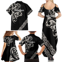 All Black Maori Tribal Tattoo Personalised Family Matching Summer Maxi Dress and Hawaiian Shirt Stone Gray Polynesian Style - Polynesian Pride