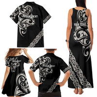 All Black Maori Tribal Tattoo Personalised Family Matching Tank Maxi Dress and Hawaiian Shirt Stone Gray Polynesian Style - Polynesian Pride