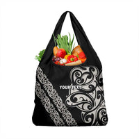 All Black Maori Tribal Tattoo Personalised Grocery Bag Stone Gray Polynesian Style - Polynesian Pride