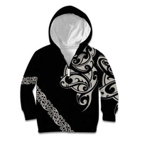 All Black Maori Tribal Tattoo Personalised Kid Hoodie Stone Gray Polynesian Style - Polynesian Pride