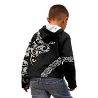 All Black Maori Tribal Tattoo Personalised Kid Hoodie Stone Gray Polynesian Style - Polynesian Pride