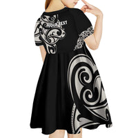 All Black Maori Tribal Tattoo Personalised Kid Short Sleeve Dress Stone Gray Polynesian Style - Polynesian Pride