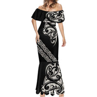 All Black Maori Tribal Tattoo Personalised Mermaid Dress Stone Gray Polynesian Style - Polynesian Pride