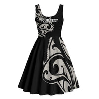 All Black Maori Tribal Tattoo Personalised Midi Dress Stone Gray Polynesian Style - Polynesian Pride