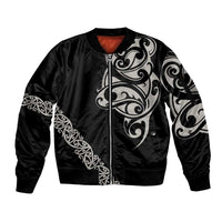 All Black Maori Tribal Tattoo Personalised Sleeve Zip Bomber Jacket Stone Gray Polynesian Style - Polynesian Pride