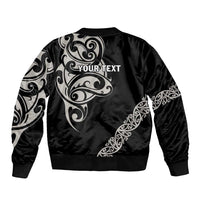 All Black Maori Tribal Tattoo Personalised Sleeve Zip Bomber Jacket Stone Gray Polynesian Style - Polynesian Pride