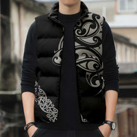 All Black Maori Tribal Tattoo Personalised Sleeveless Puffer Jacket Stone Gray Polynesian Style - Polynesian Pride
