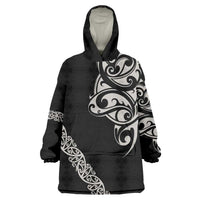 All Black Maori Tribal Tattoo Personalised Wearable Blanket Hoodie Stone Gray Polynesian Style - Polynesian Pride