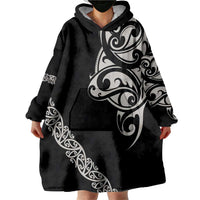 All Black Maori Tribal Tattoo Personalised Wearable Blanket Hoodie Stone Gray Polynesian Style - Polynesian Pride