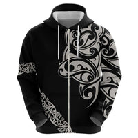 All Black Maori Tribal Tattoo Personalised Zip Hoodie Stone Gray Polynesian Style - Polynesian Pride