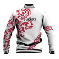All White Maori Tribal Tattoo Personalised Baseball Jacket Classic Red Polynesian Style - Polynesian Pride