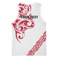 All White Maori Tribal Tattoo Personalised Basketball Jersey Classic Red Polynesian Style - Polynesian Pride