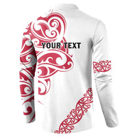 All White Maori Tribal Tattoo Personalised Button Sweatshirt Classic Red Polynesian Style - Polynesian Pride