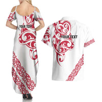 All White Maori Tribal Tattoo Personalised Couples Matching Summer Maxi Dress and Hawaiian Shirt Classic Red Polynesian Style - Polynesian Pride