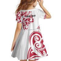 All White Maori Tribal Tattoo Personalised Family Matching Off The Shoulder Long Sleeve Dress and Hawaiian Shirt Classic Red Polynesian Style - Polynesian Pride