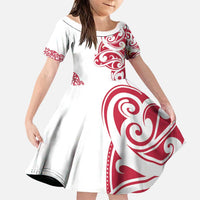 All White Maori Tribal Tattoo Personalised Family Matching Puletasi and Hawaiian Shirt Classic Red Polynesian Style - Polynesian Pride