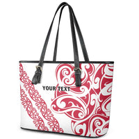 All White Maori Tribal Tattoo Personalised Leather Tote Bag Classic Red Polynesian Style - Polynesian Pride
