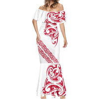 All White Maori Tribal Tattoo Personalised Mermaid Dress Classic Red Polynesian Style - Polynesian Pride