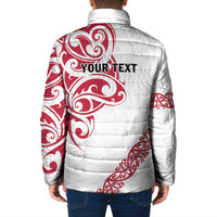All White Maori Tribal Tattoo Personalised Padded Jacket Classic Red Polynesian Style - Polynesian Pride