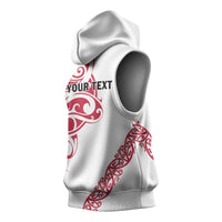 All White Maori Tribal Tattoo Personalised Sleeveless Hoodie Classic Red Polynesian Style - Polynesian Pride