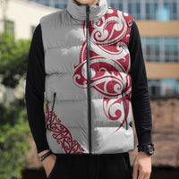 All White Maori Tribal Tattoo Personalised Sleeveless Puffer Jacket Classic Red Polynesian Style - Polynesian Pride