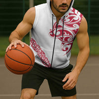 All White Maori Tribal Tattoo Personalised Sleeveless Zip Hoodie Classic Red Polynesian Style LT9