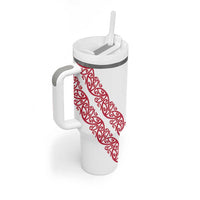 All White Maori Tribal Tattoo Personalised Tumbler With Handle Classic Red Polynesian Style - Polynesian Pride