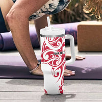 All White Maori Tribal Tattoo Personalised Tumbler With Handle Classic Red Polynesian Style - Polynesian Pride