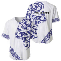 All White Maori Tribal Tattoo Personalised Baseball Jersey Dark Blue Polynesian Style - Polynesian Pride
