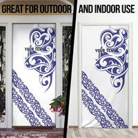 All White Maori Tribal Tattoo Personalised Door Cover Dark Blue Polynesian Style - Polynesian Pride
